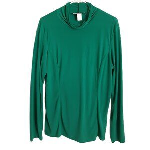SIMONTON Says Blouse Size LARGE Green Long Sleeve Mock Turtleneck Pullover